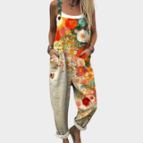 Jardineira – conforto oversize com estampa floral artística