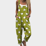 Jardineira – conforto oversize com ilustração de aves