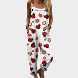 Jardineira – design leve com padrão floral e joaninhas