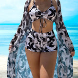 Laluna® | Conjunto de Bikini de 3 peças com Estampa
