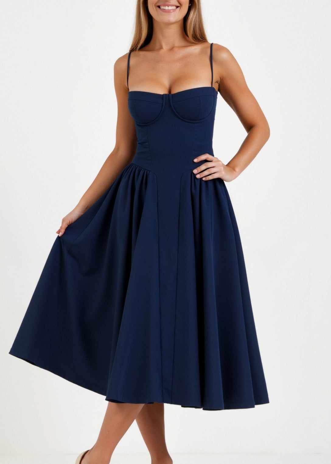 Odete - Vestido midi corpete estruturado