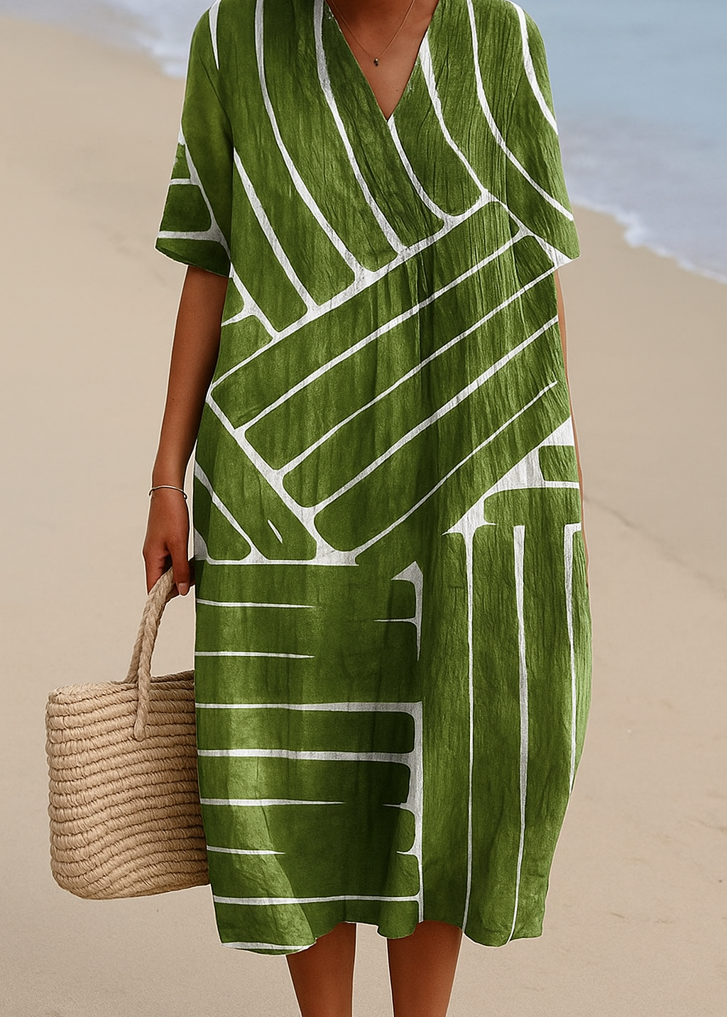 Eira - Vestido Verde com Padrão Geométrico