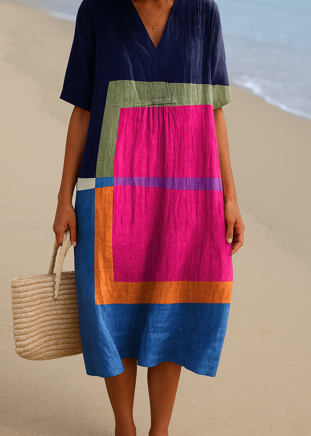 Isadora - Vestido de Blocos Coloridos Vibrantes