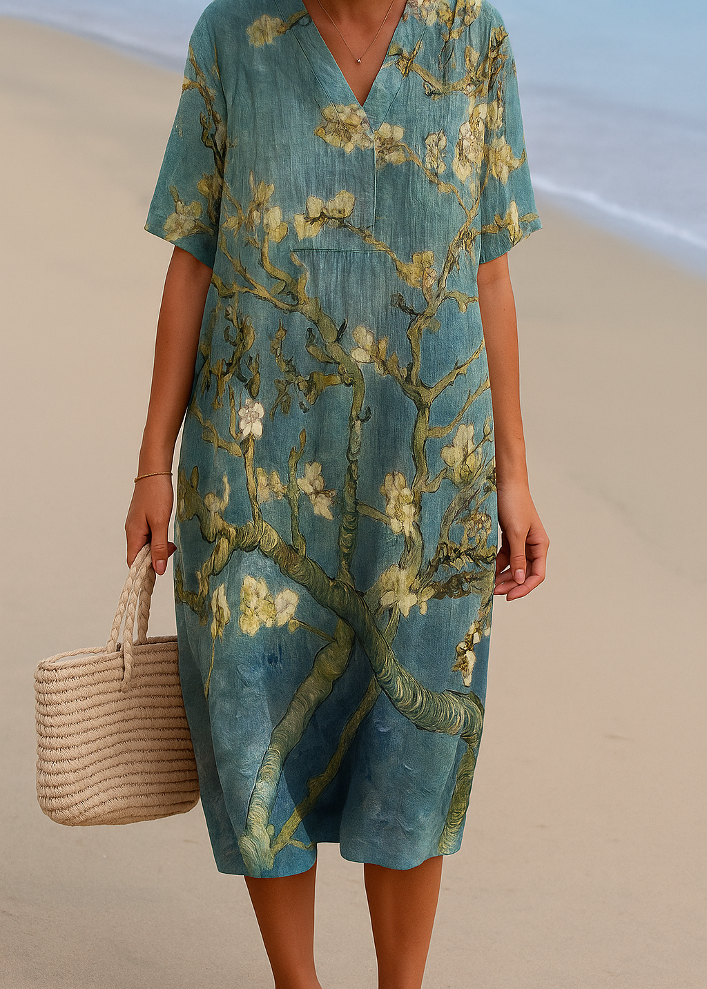 Mara - Vestido Floral em Verde-Água