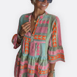 Madalena - Vestido Boho de Camadas com Corte Fluido