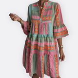 Madalena - Vestido Boho de Camadas com Corte Fluido