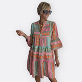 Madalena - Vestido Boho de Camadas com Corte Fluido
