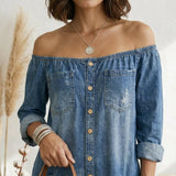 Clara Lisboa - Macacão de Denim com Ombros à Mostra